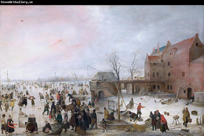 Hendrick Avercamp A Scene on the Ice near a Brewery